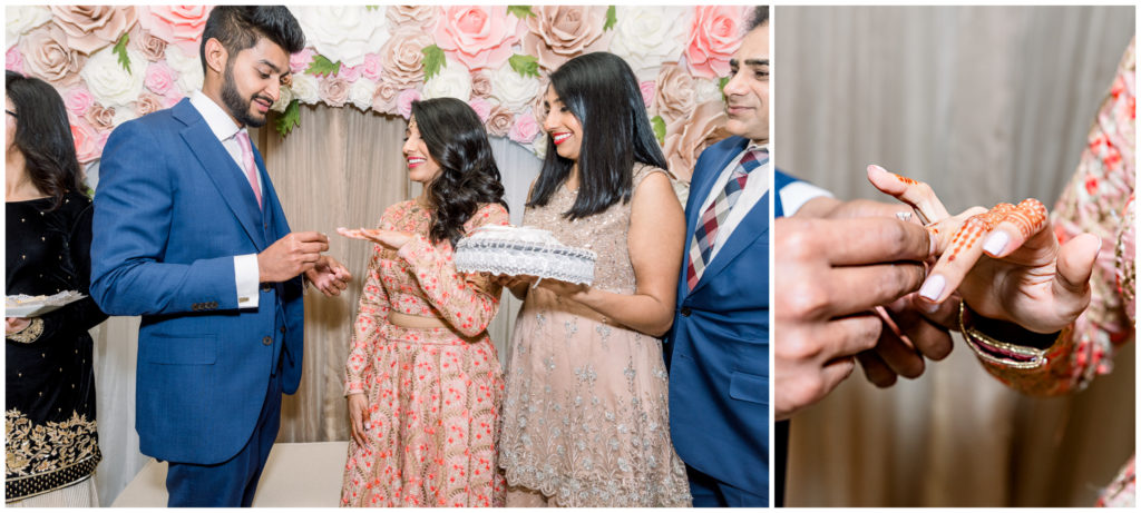Exchanging of rings at Indian engagement ceremony