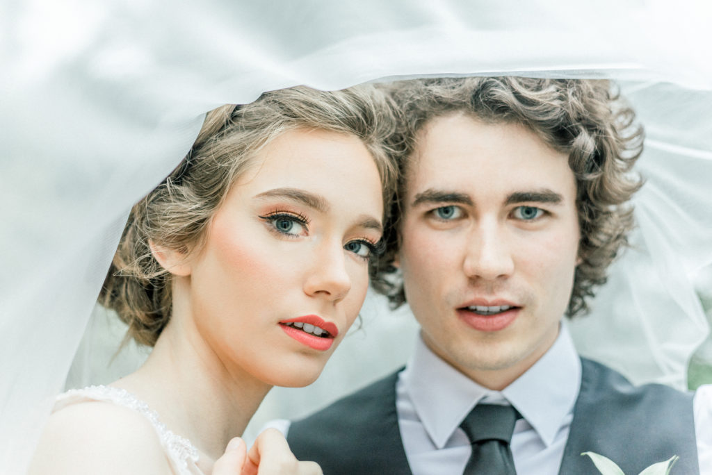 Bohemian Styled Shoot Couple Under Veil | Jessica Lucile Photography